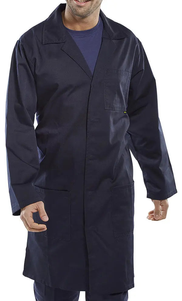Beeswift Poly Cotton Warehouse Coat Pcwc - Navy Blue - Customisable Warehouse Coats