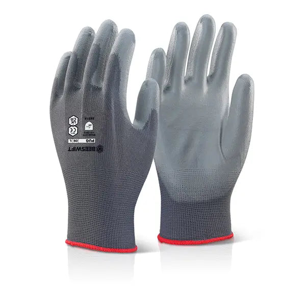 Beeswift Pu Coated Gloves Pug - Grey - Customisable Polyurethane