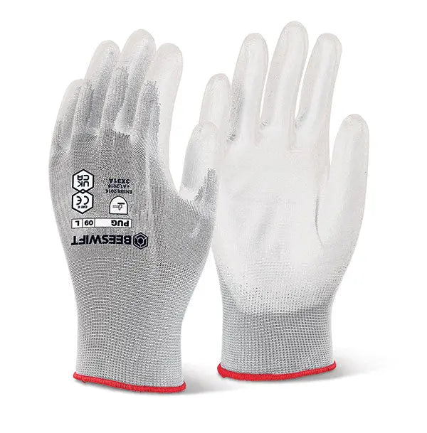 Beeswift Pu Coated Gloves Pug - White - Customisable Polyurethane