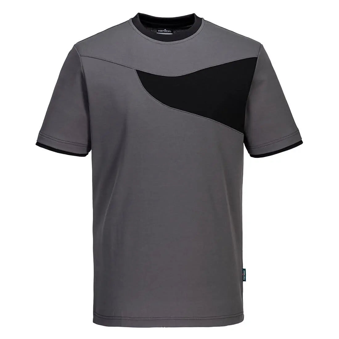 Portwest Pw2 Cotton Comfort T Shirt SS PW211 - Zoom Grey Black - Customisable T-Shirts