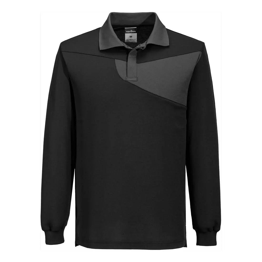 Portwest PW2 Cotton Comfort Polo Shirt LS PW218 - Black Zoom Grey - Customisable Polos