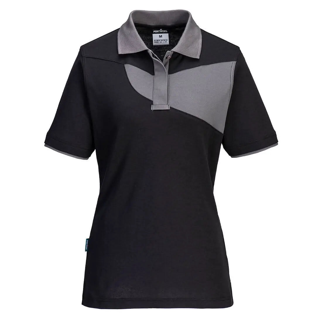 Portwest Pw2 WomenS Polo Shirt SS PW219 - Black Zoom Grey - Customisable Polos
