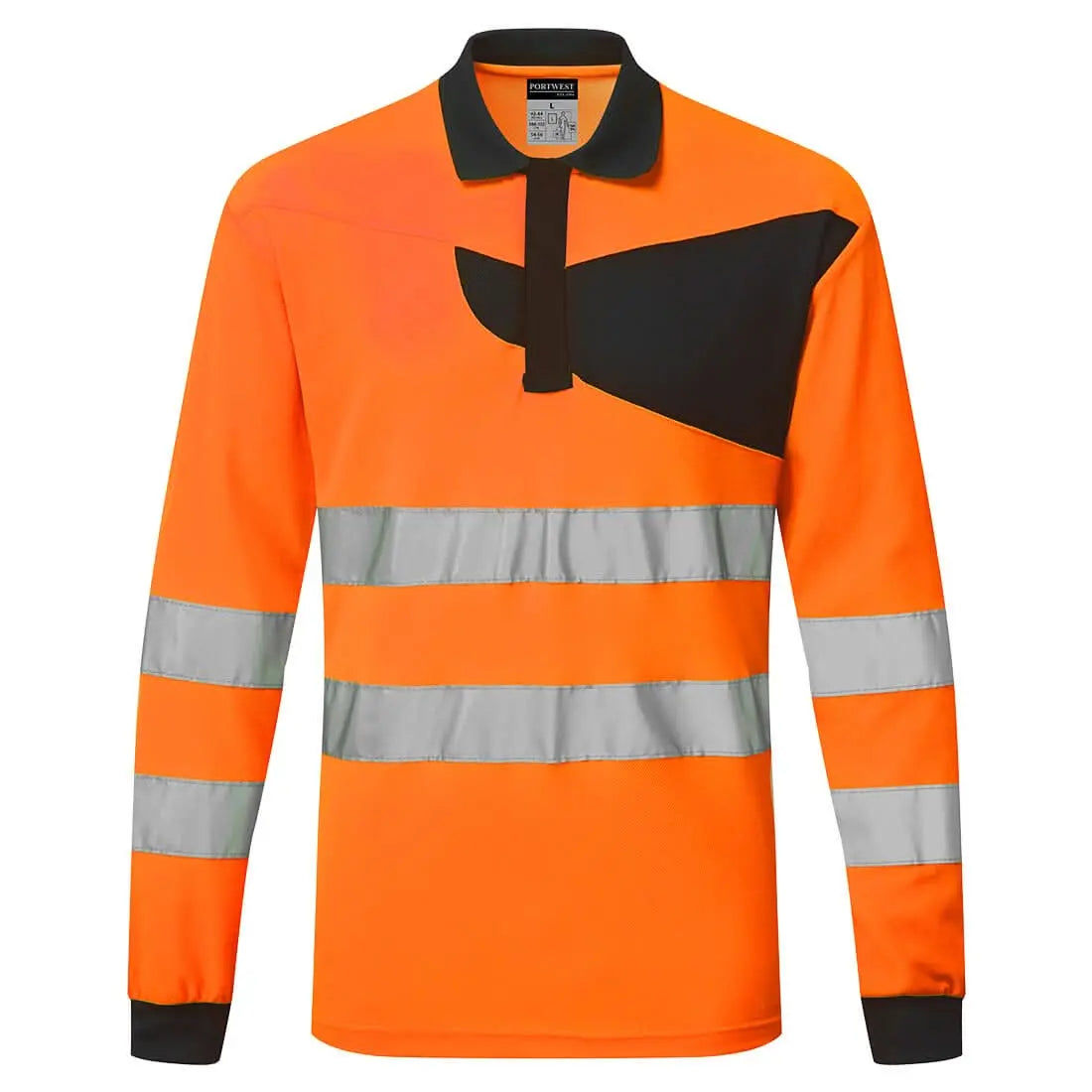 Portwest Pw2 Hi Vis Polo Shirt LS PW220 - Orange Black - Customisable Hi-Vis Polos