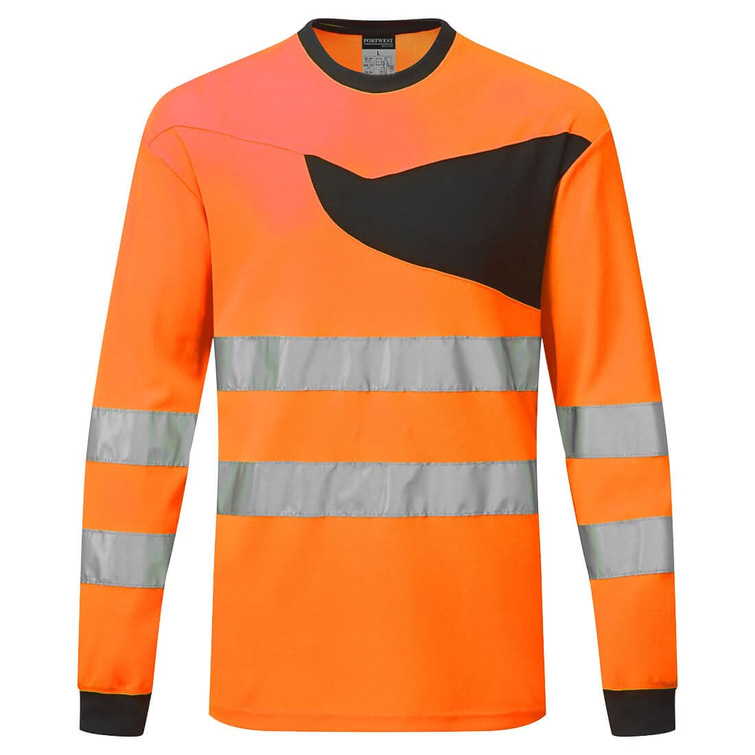 Portwest Pw2 Hi Vis T Shirt LS PW221 - Orange Black - Customisable Hi-Vis T-Shirts