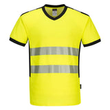 Portwest Pw3 Hi Vis V Neck Mesh Insert T Shirt SS PW310 - Yellow Black - Customisable Hi-Vis T-Shirts