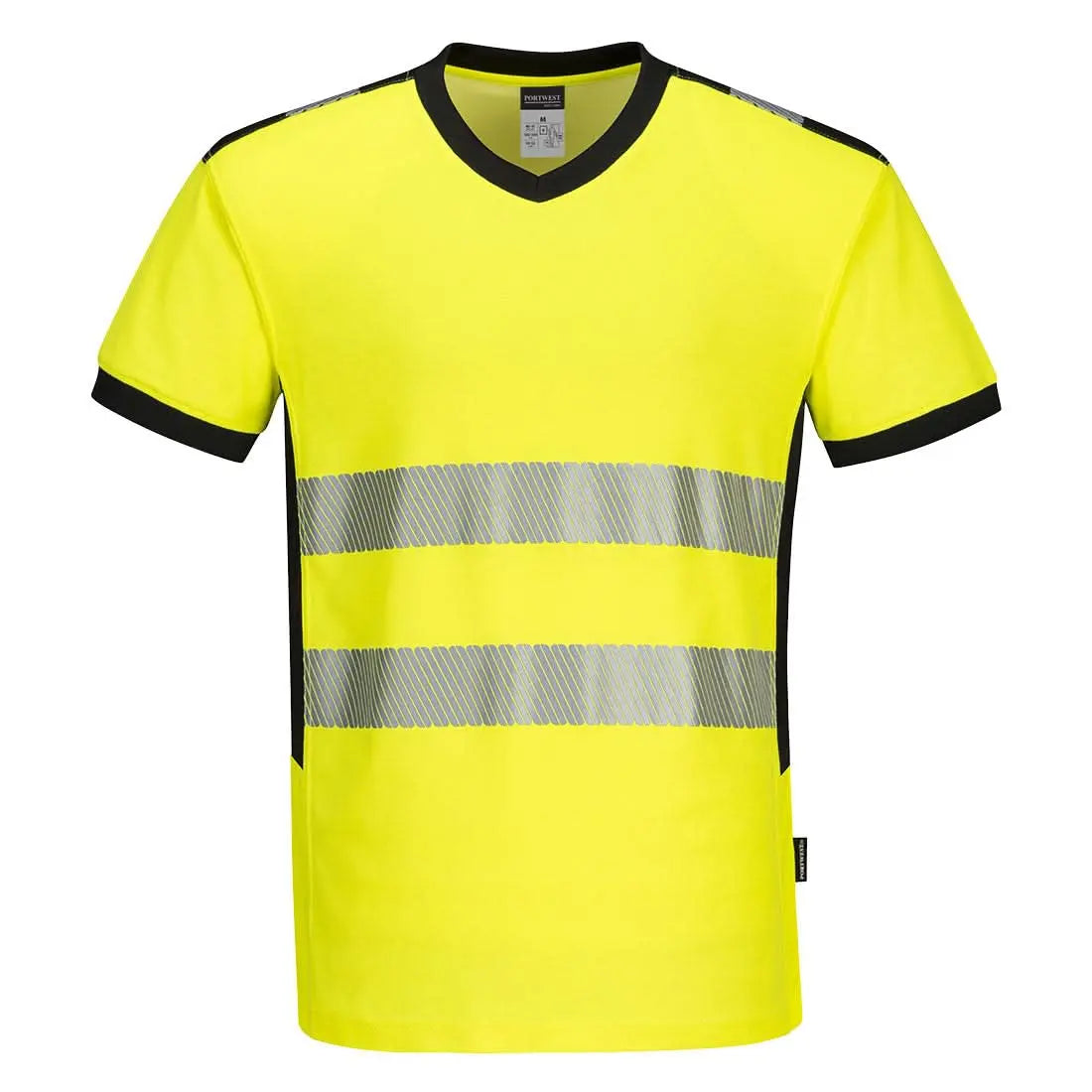 Portwest Pw3 Hi Vis V Neck Mesh Insert T Shirt SS PW310 - Yellow Black - Customisable Hi-Vis T-Shirts