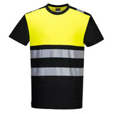 Portwest Pw3 Hi Vis Cotton Comfort Class 1 T Shirt SS PW311 - Black Yellow - Customisable Hi-Vis T-Shirts