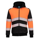 Portwest Pw3 Zipped Class 1 Winter Hoodie PW377 - Orange Black - Customisable Hoodies