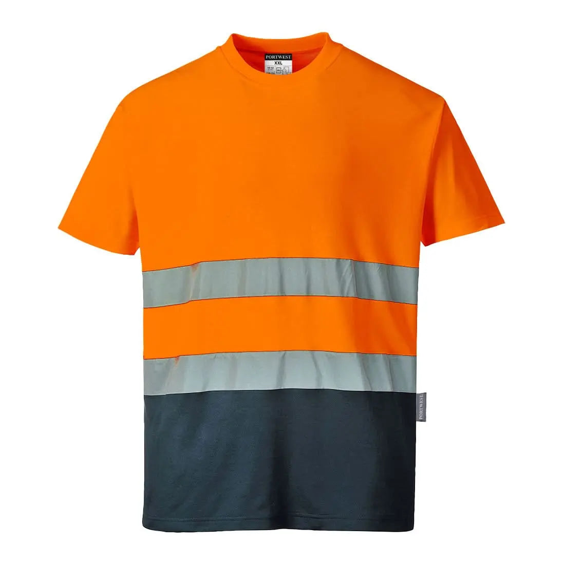 Portwest Hi-vis Cotton Comfort Contrast T-shirt Ss S173 - Orange Navy - Customisable Hi-Vis T-Shirts
