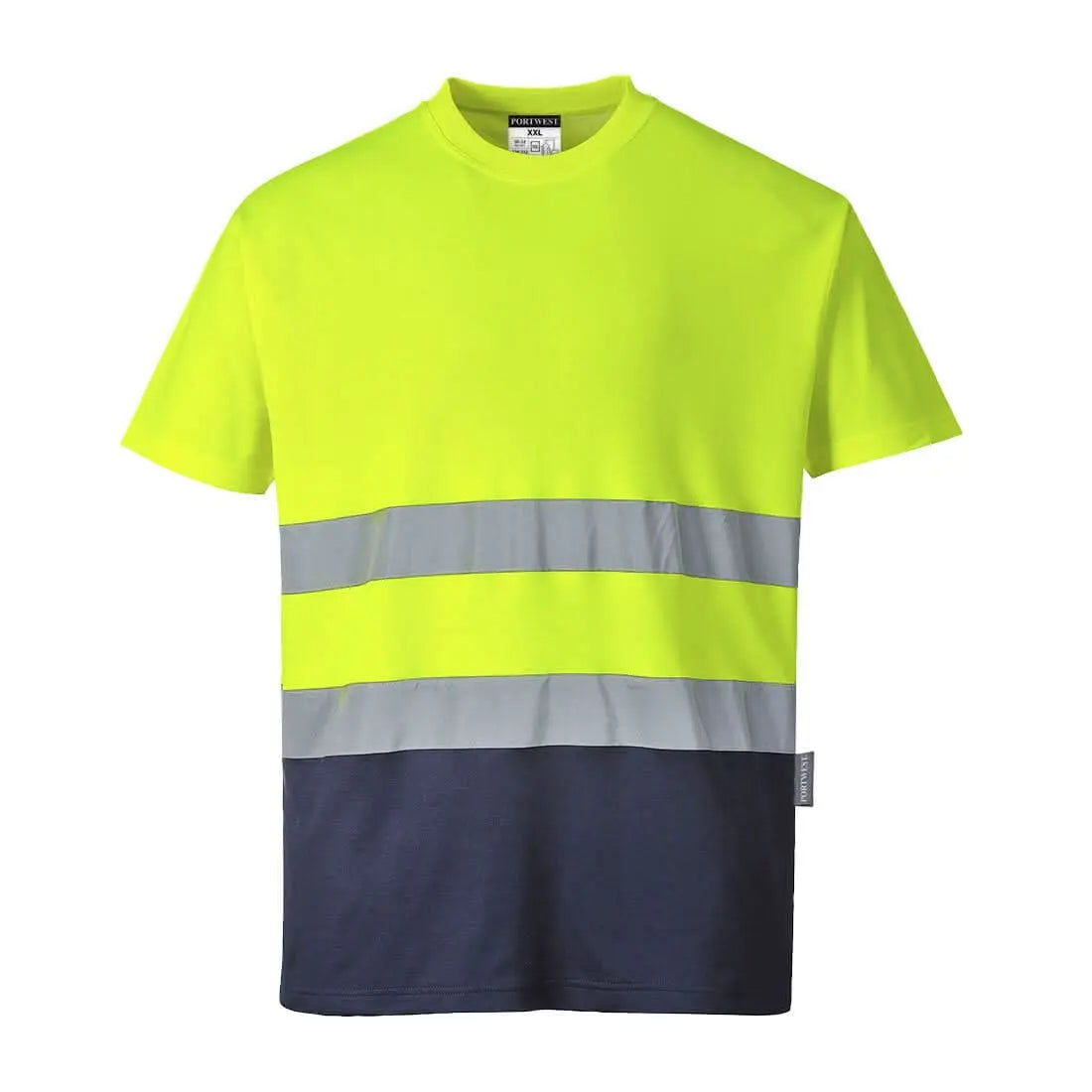 Portwest Hi-vis Cotton Comfort Contrast T-shirt Ss S173 - Yellow Navy - Customisable Hi-Vis T-Shirts