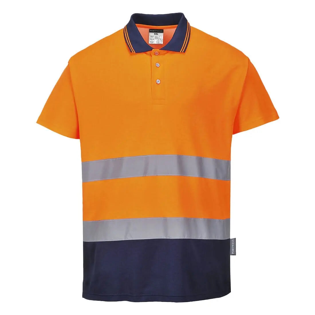 Portwest Hi Vis Cotton Comfort Contrast Polo Shirt SS S174 - Orange Navy - Customisable Hi-Vis Polos