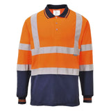 Portwest Hi Vis Contrast Polo Shirt LS S279 - Orange Navy - Customisable Hi-Vis Polos