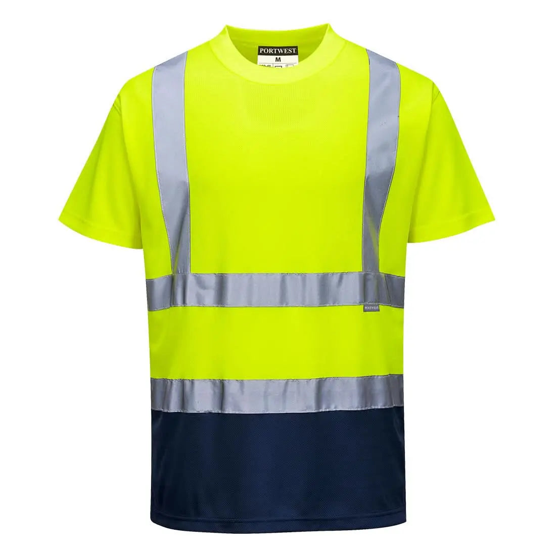 Portwest Hi Vis Contrast T Shirt SS S378 - Yellow Navy - Customisable Hi-Vis T-Shirts