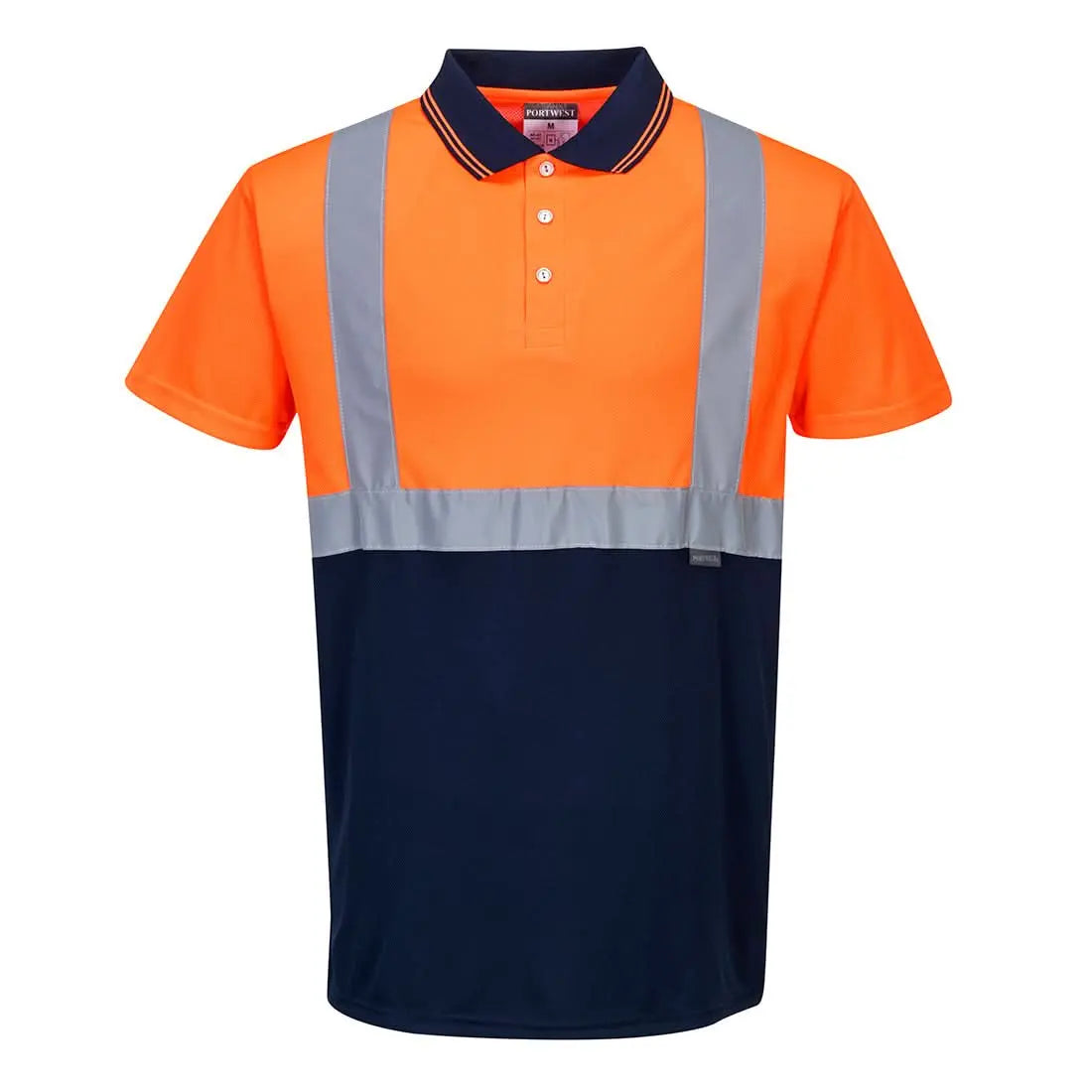 Portwest Hi-vis Contrast Polo Shirt Ss S479 - Orange Navy - Customisable Hi-Vis Polos
