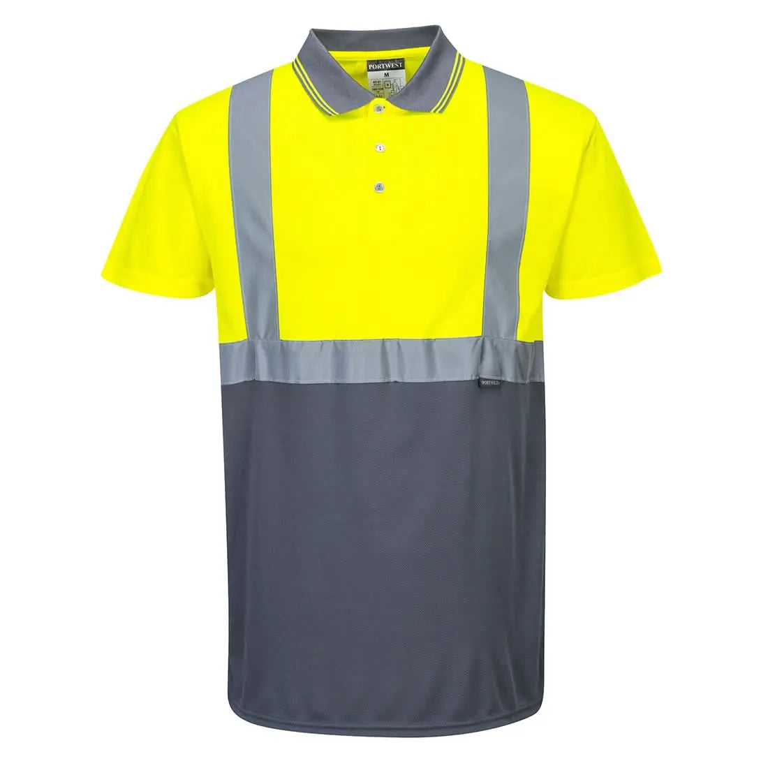 Portwest Hi-vis Contrast Polo Shirt Ss S479 - Yellow Grey - Customisable Hi-Vis Polos