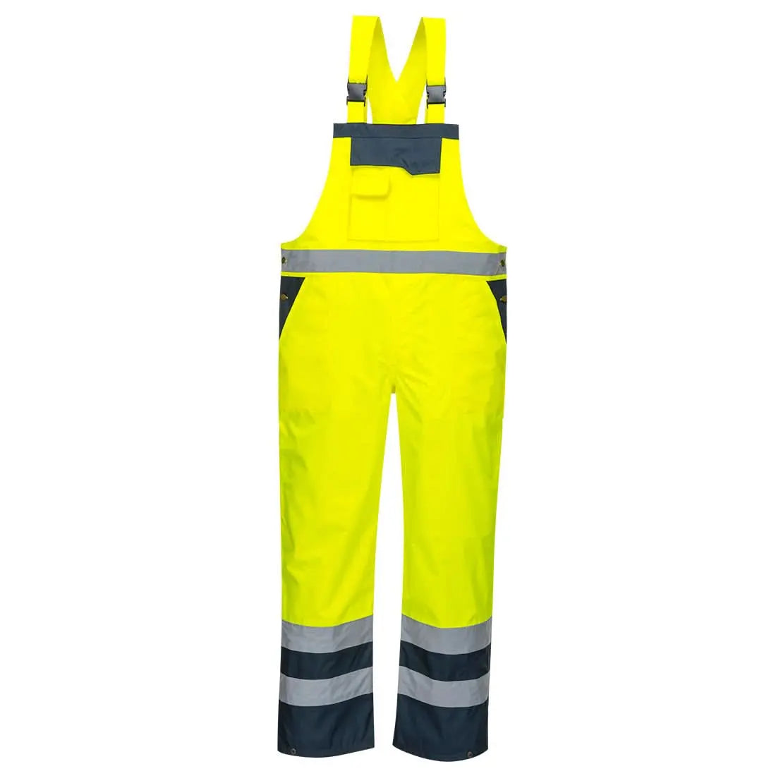Portwest Hi-vis Breathable Contrast Rain Bib and Brace S488 - Yellow Navy - Customisable Coveralls