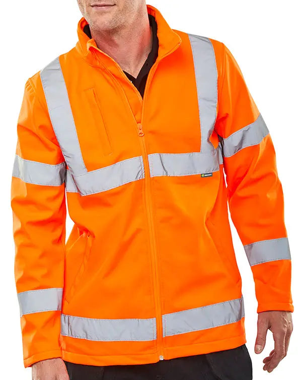 Beeswift Hi Vis Soft Shell Lightweight Rail Spec Jacket Ss20471 Or - Orange - Customisable Jacket