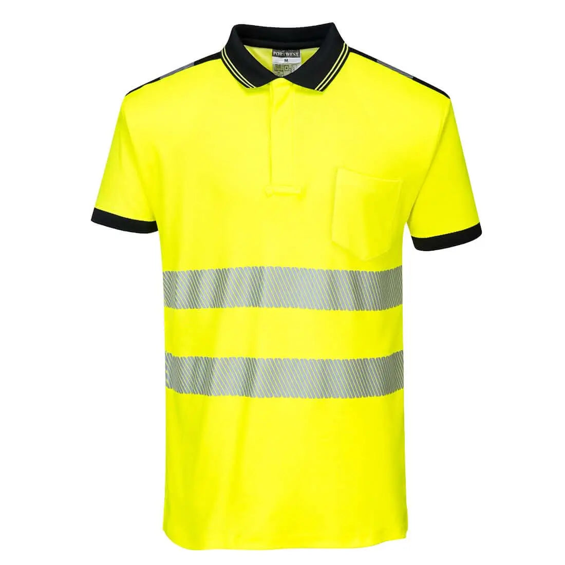 Portwest Pw3 Hi-vis Cotton Comfort Polo Shirt Ss T180 - Yellow Black - Customisable Hi-Vis Polos