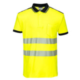 Portwest Pw3 Hi-vis Cotton Comfort Polo Shirt Ss T180 - Yellow Black - Customisable Hi-Vis Polos