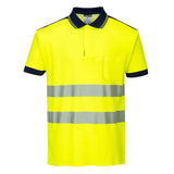 Portwest Pw3 Hi-vis Cotton Comfort Polo Shirt Ss T180 - Yellow Navy - Customisable Hi-Vis Polos