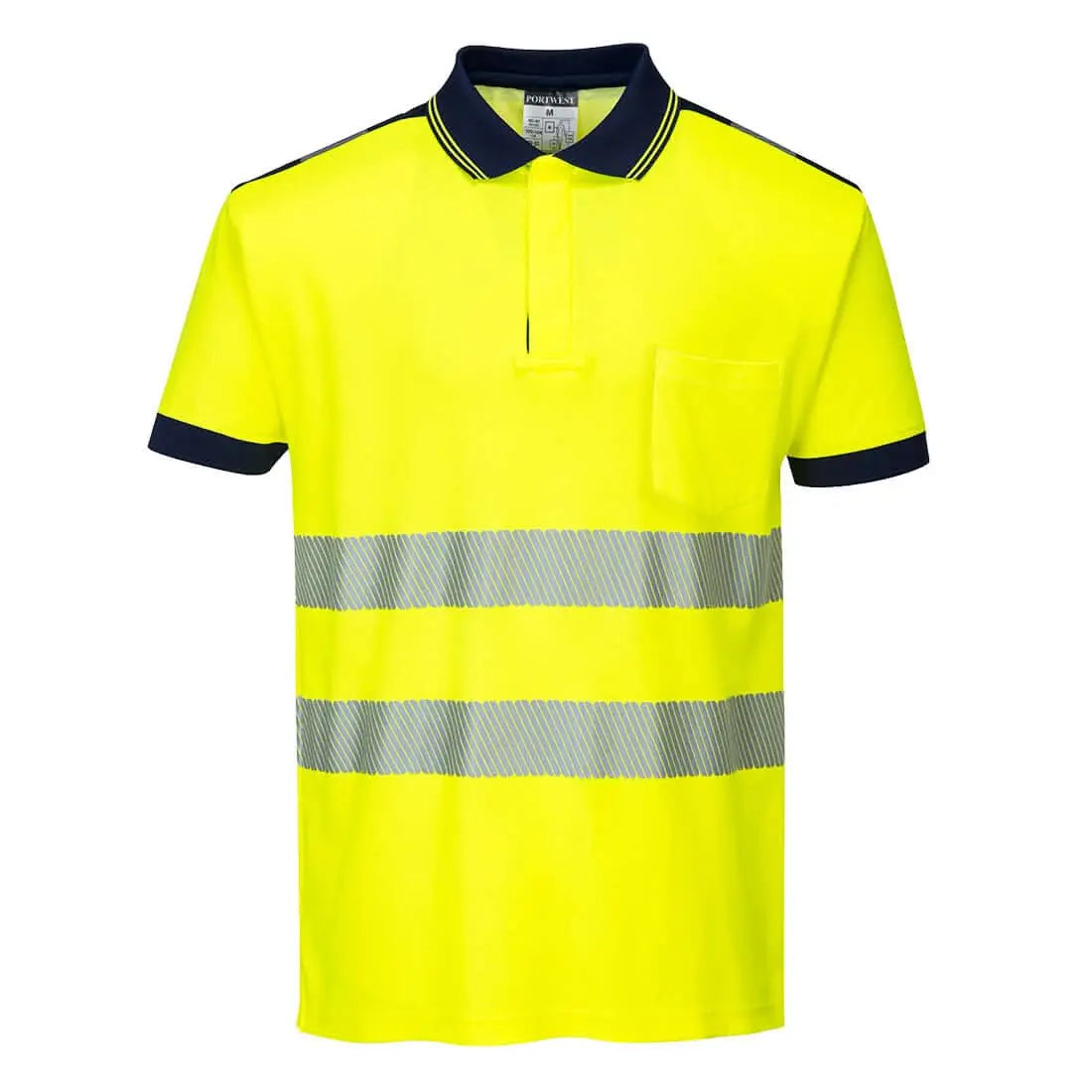 Portwest Pw3 Hi-vis Cotton Comfort Polo Shirt Ss T180 - Yellow Navy - Customisable Hi-Vis Polos