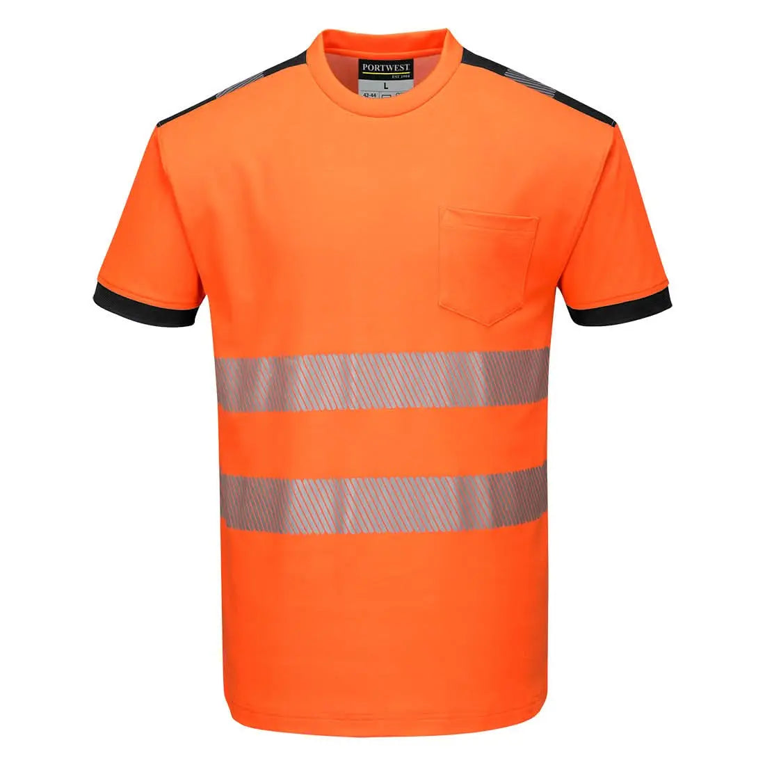 Portwest Pw3 Hi-vis Cotton Comfort T-shirt Ss T181 - Orange Black - Customisable Hi-Vis T-Shirts