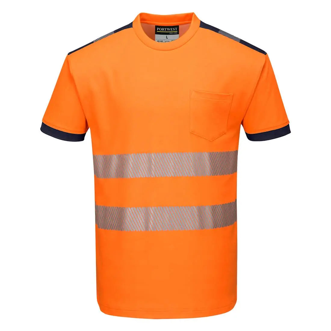 Portwest Pw3 Hi-vis Cotton Comfort T-shirt Ss T181 - Orange Navy - Customisable Hi-Vis T-Shirts