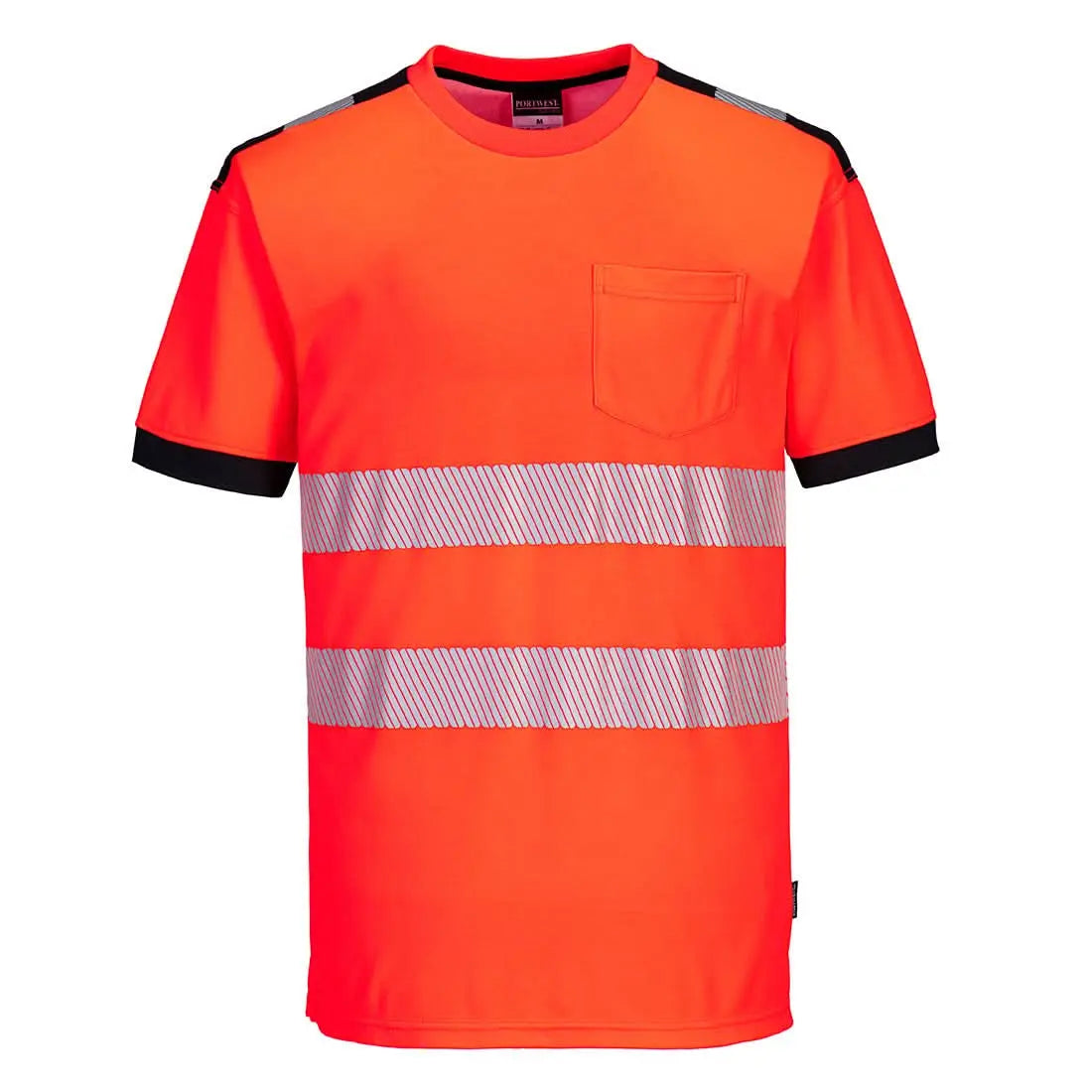 Portwest Pw3 Hi-vis Cotton Comfort T-shirt Ss T181 - Red Black - Customisable Hi-Vis T-Shirts