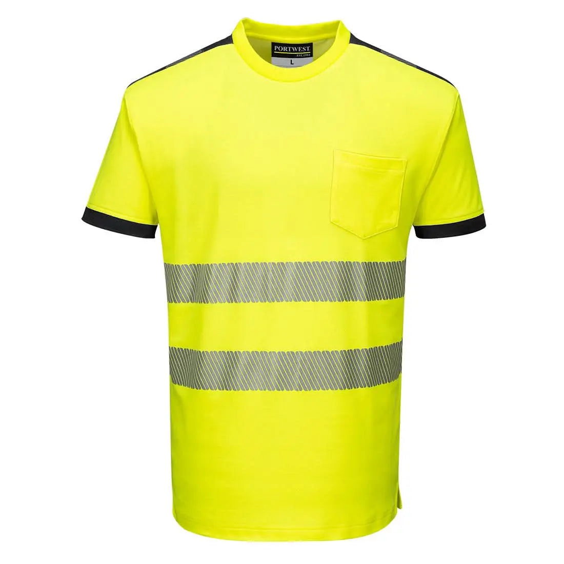 Portwest Pw3 Hi-vis Cotton Comfort T-shirt Ss T181 - Yellow Black - Customisable Hi-Vis T-Shirts