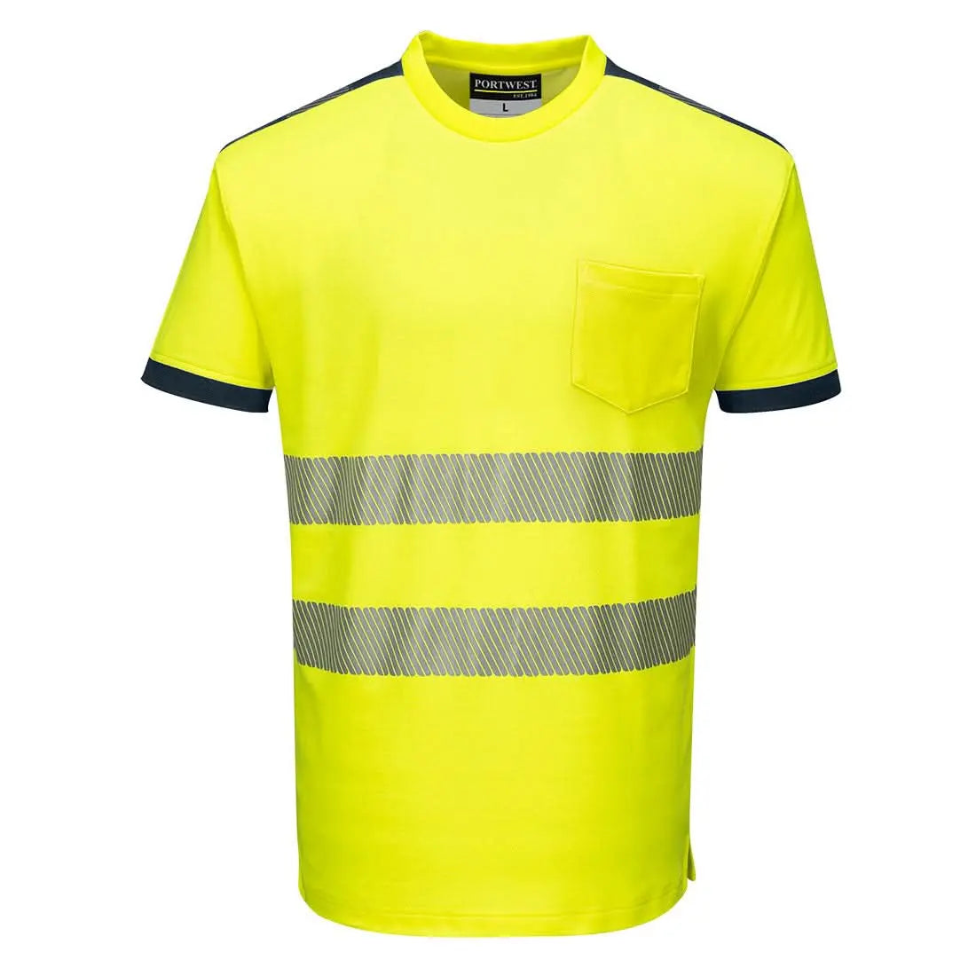 Portwest Pw3 Hi-vis Cotton Comfort T-shirt Ss T181 - Yellow Navy - Customisable Hi-Vis T-Shirts