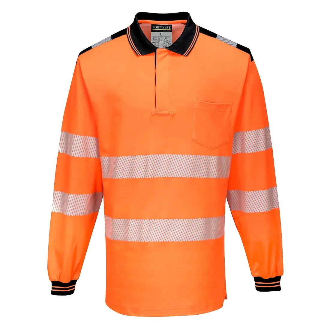Portwest Pw3 Hi-vis Cotton Comfort Polo Shirt Ls T184 - Orange Black - Customisable Hi-Vis Polos