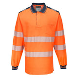 Portwest Pw3 Hi-vis Cotton Comfort Polo Shirt Ls T184 - Orange Navy - Customisable Hi-Vis Polos