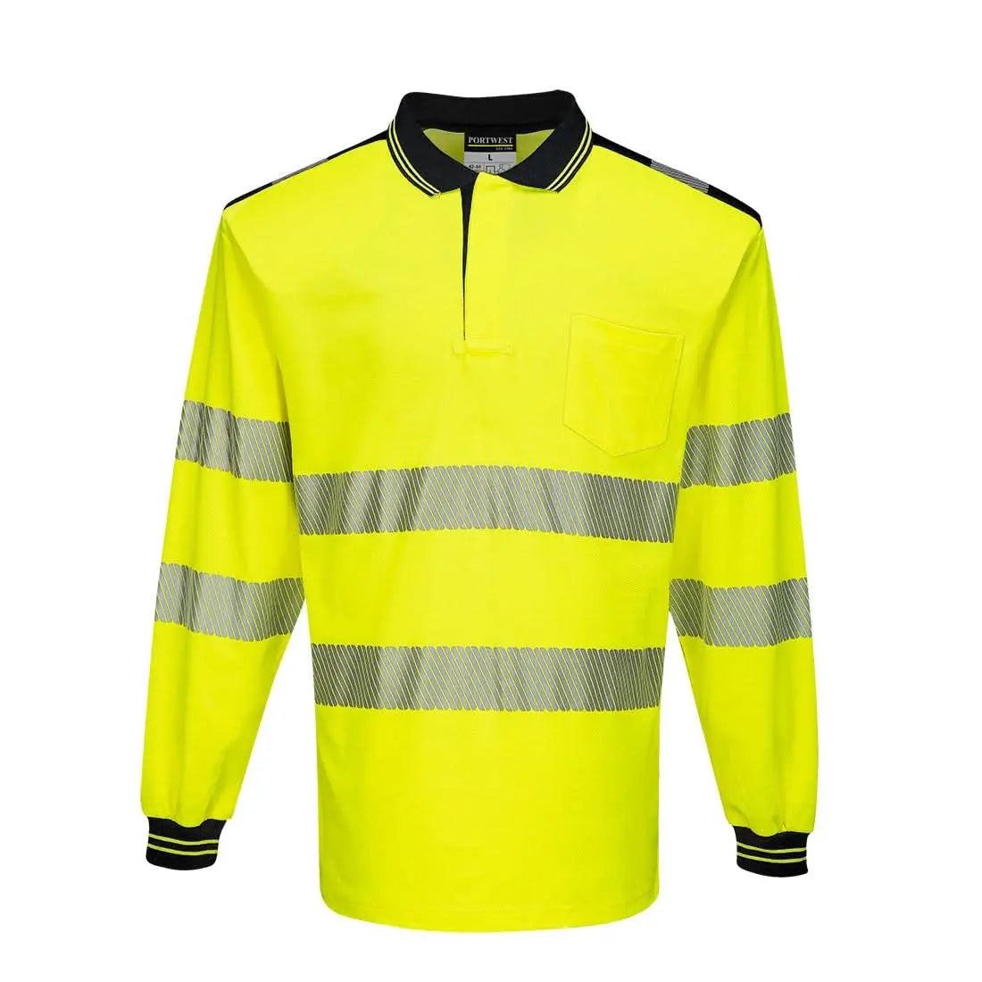 Portwest Pw3 Hi-vis Cotton Comfort Polo Shirt Ls T184 - Yellow Black - Customisable Hi-Vis Polos