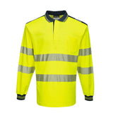 Portwest Pw3 Hi-vis Cotton Comfort Polo Shirt Ls T184 - Yellow Navy - Customisable Hi-Vis Polos