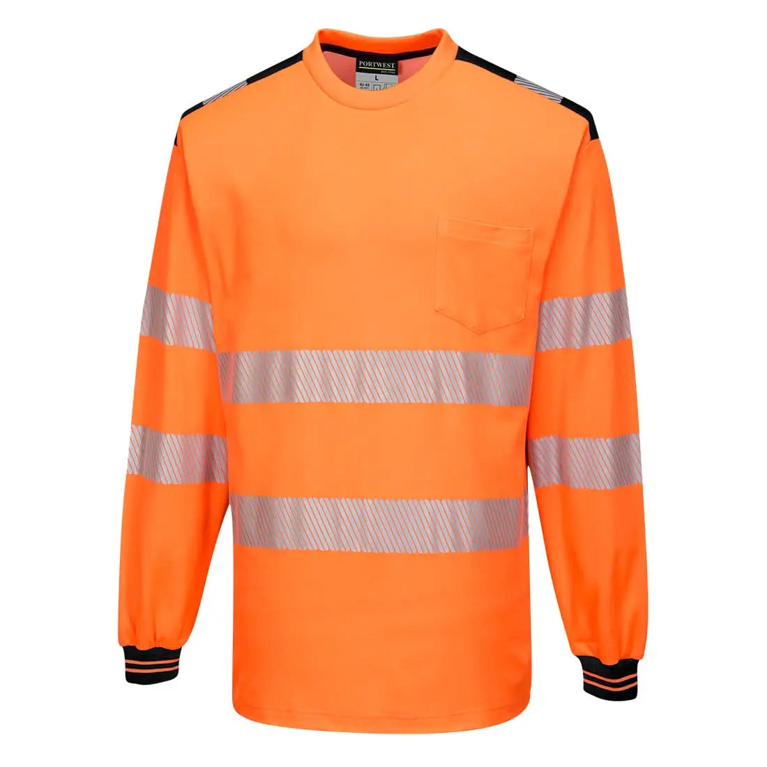Portwest Pw3 Hi Vis Cotton Comfort T Shirt LS T185 - Orange Black - Customisable Hi-Vis T-Shirts