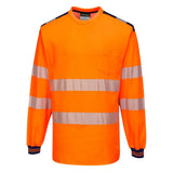 Portwest Pw3 Hi Vis Cotton Comfort T Shirt LS T185 - Orange Navy - Customisable Hi-Vis T-Shirts