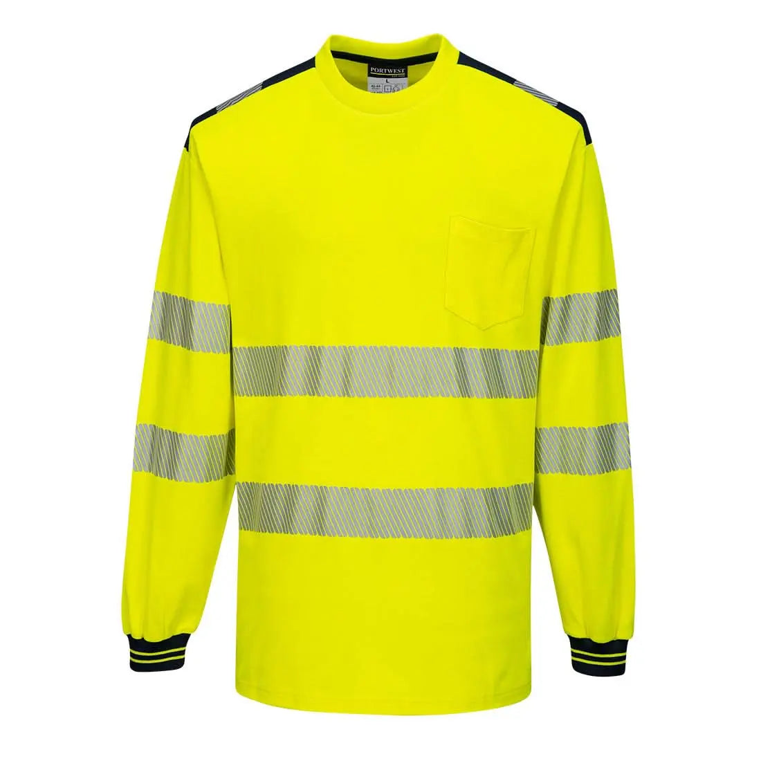 Portwest Pw3 Hi Vis Cotton Comfort T Shirt LS T185 - Yellow Black - Customisable Hi-Vis T-Shirts