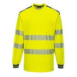 Portwest Pw3 Hi Vis Cotton Comfort T Shirt LS T185 - Yellow Navy - Customisable Hi-Vis T-Shirts