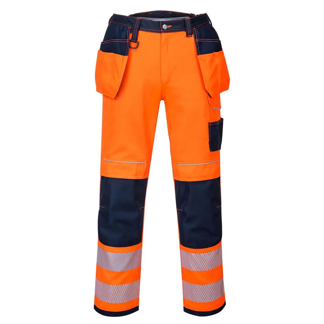 Portwest Pw3 Hi Vis Holster Pocket Work Trousers OrangeNavy T501 - Orange Navy - Customisable Hi-Vis Trousers