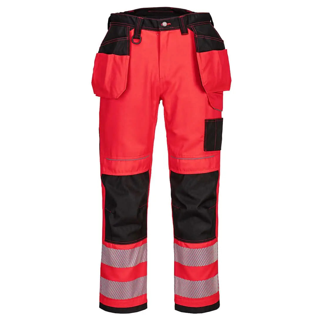 Portwest Pw3 Hi Vis Holster Pocket Work Trousers RedBlack T501 - Red Black - Customisable Hi-Vis Trousers