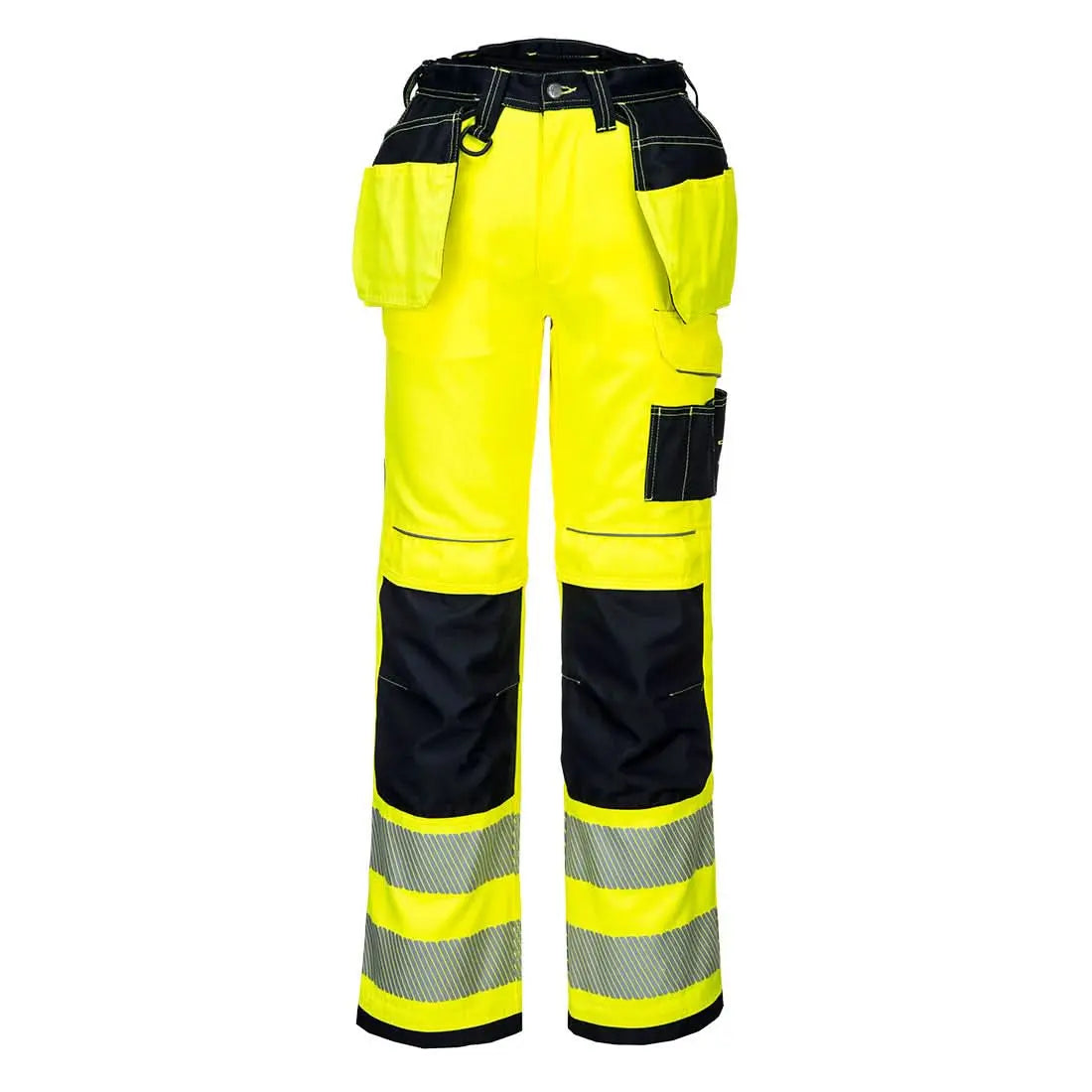 Portwest Pw3 Hi Vis Holster Pocket Work Trousers YellowBlack T501 - Yellow Black - Customisable Hi-Vis Trousers