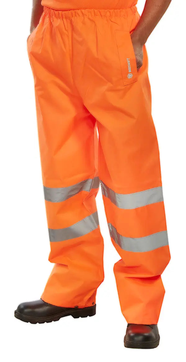 Beeswift Hi Vis Padded Thermal Lined Rain Trousers Pten - Orange - Customisable Trousers