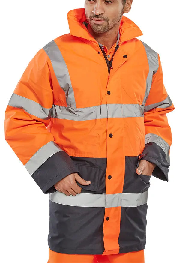 Beeswift Hi Vis Two Tone Traffic Jacket Tjstteng - Orange Navy - Customisable Jacket