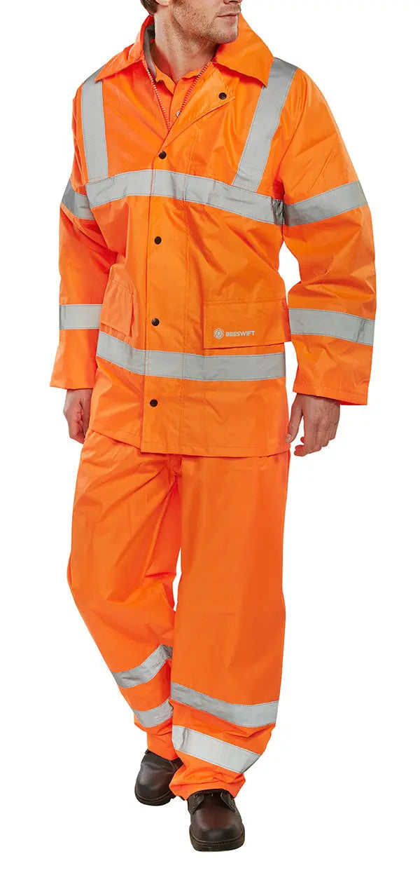 Beeswift Hi Vis Lightweight Waterproof Suit Ts8 - Orange - Customisable Suits