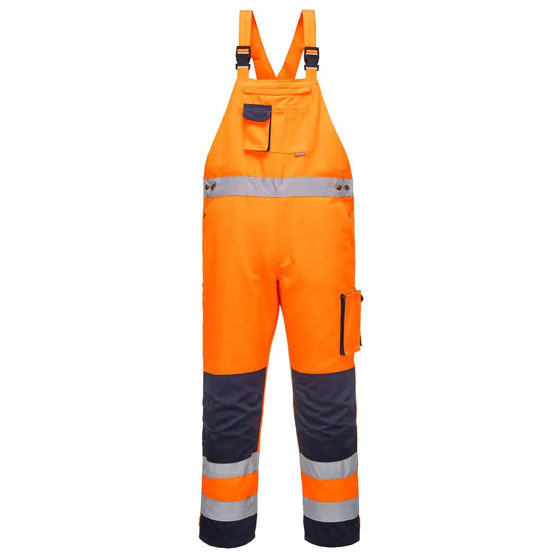 Portwest Dijon Hi Vis Contrast Work Bib And Brace TX52 - Orange Navy - Customisable Coveralls
