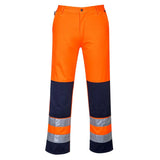 Portwest Seville Hi Vis Contrast Work Trousers TX71 - Orange Navy - Customisable Hi-Vis Trousers