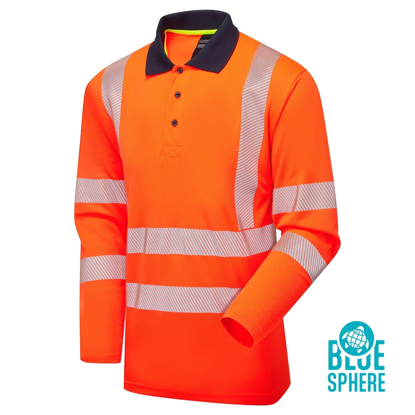 Supertouch Blue Sphere - Essentials Hi-Vis Eco CoolMax Orange Long Sleeve Polo - ESS08 |  Supertouch Blue Sphere