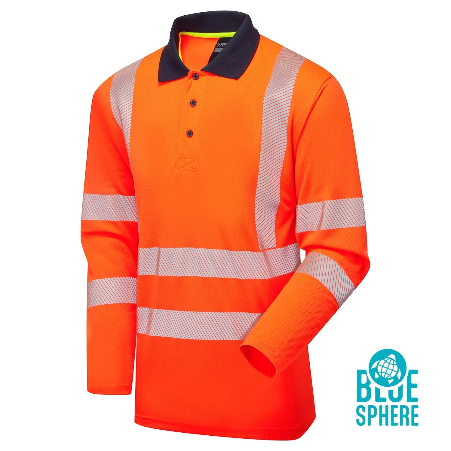 Supertouch Blue Sphere - Essentials Hi-Vis Eco CoolMax Orange Long Sleeve Polo - ESS08 |  Supertouch Blue Sphere
