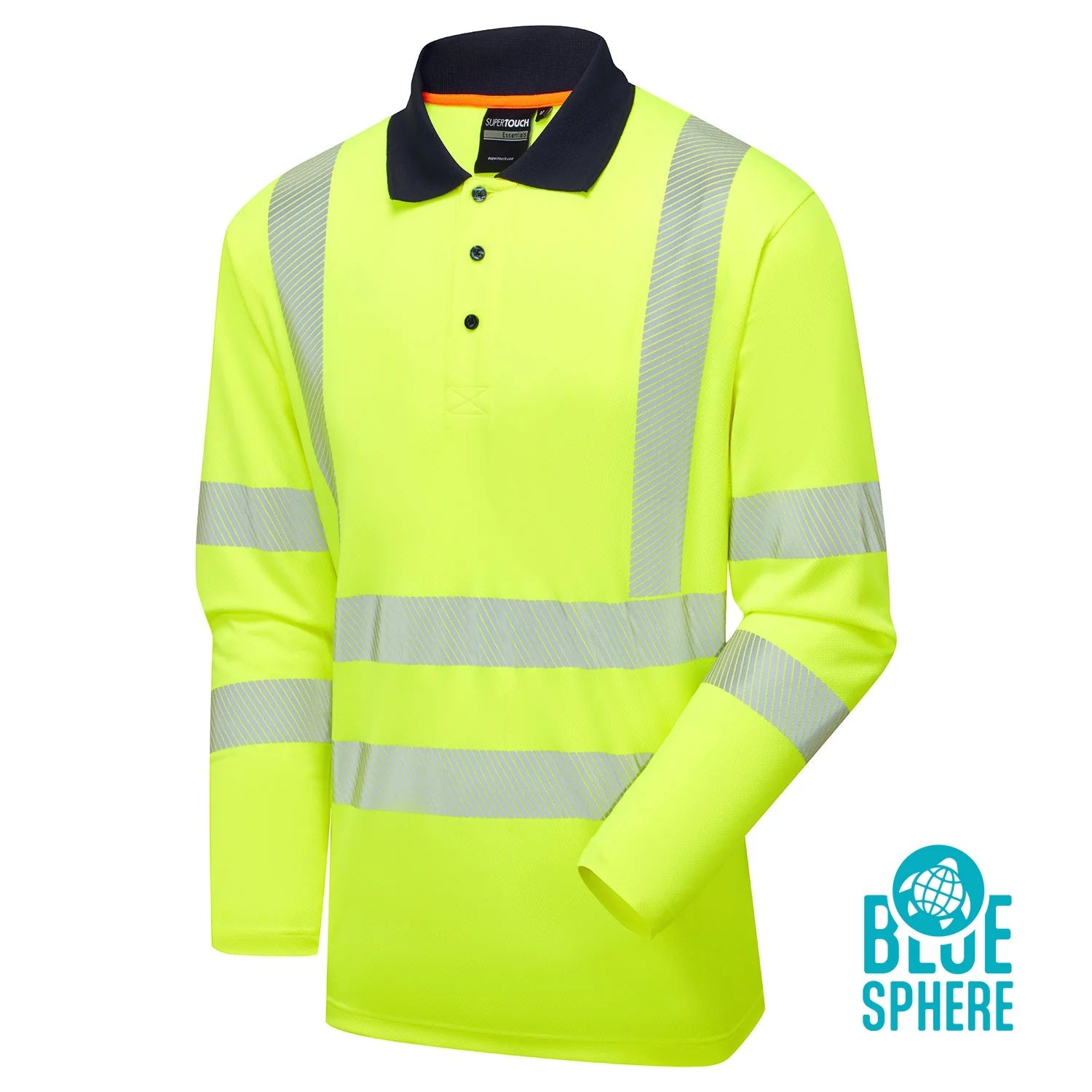 Supertouch Blue Sphere - Essentials Hi-Vis Eco CoolMax Yellow Long Sleeve Polo - ESS07 |  Supertouch Blue Sphere