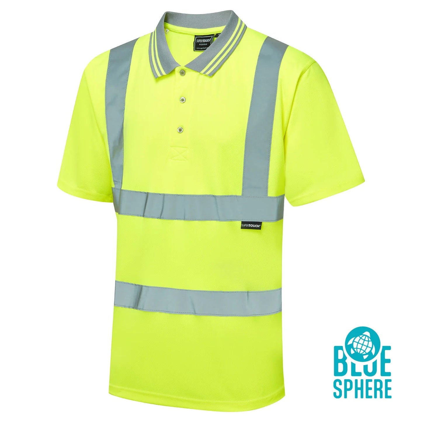 Supertouch Blue Sphere - Supertouch Eco Hi Vis Yellow Birdeye Polo Shirt - EHV03 |  Supertouch Blue Sphere